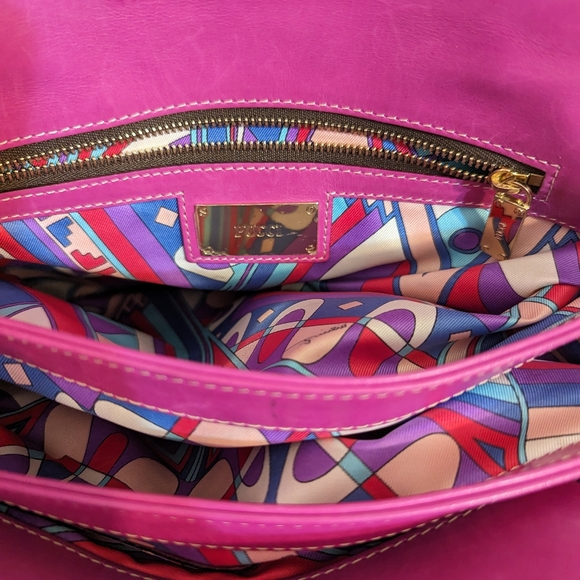Emilio Pucci RARE canvas and magenta leather satchel/crossbody with lock and key - Picture 4 of 14